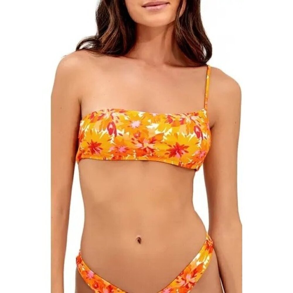 NWT Vix Paula Hermanny orange floral one shoulder bathing suit top size L